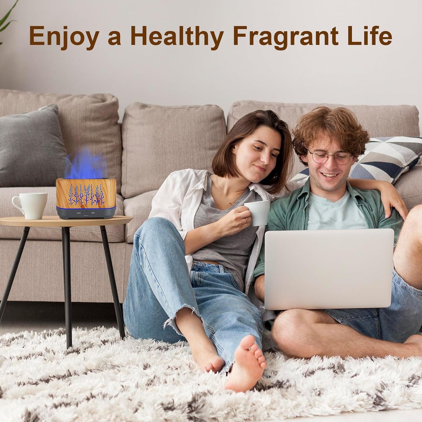 Aromatherapy Oil Diffuser for Room: Ultrasonic Cool Mist Diffuser Spreads Scent around Room- Color Flame Ambient Light Diverse Realistic and Romantic Effect