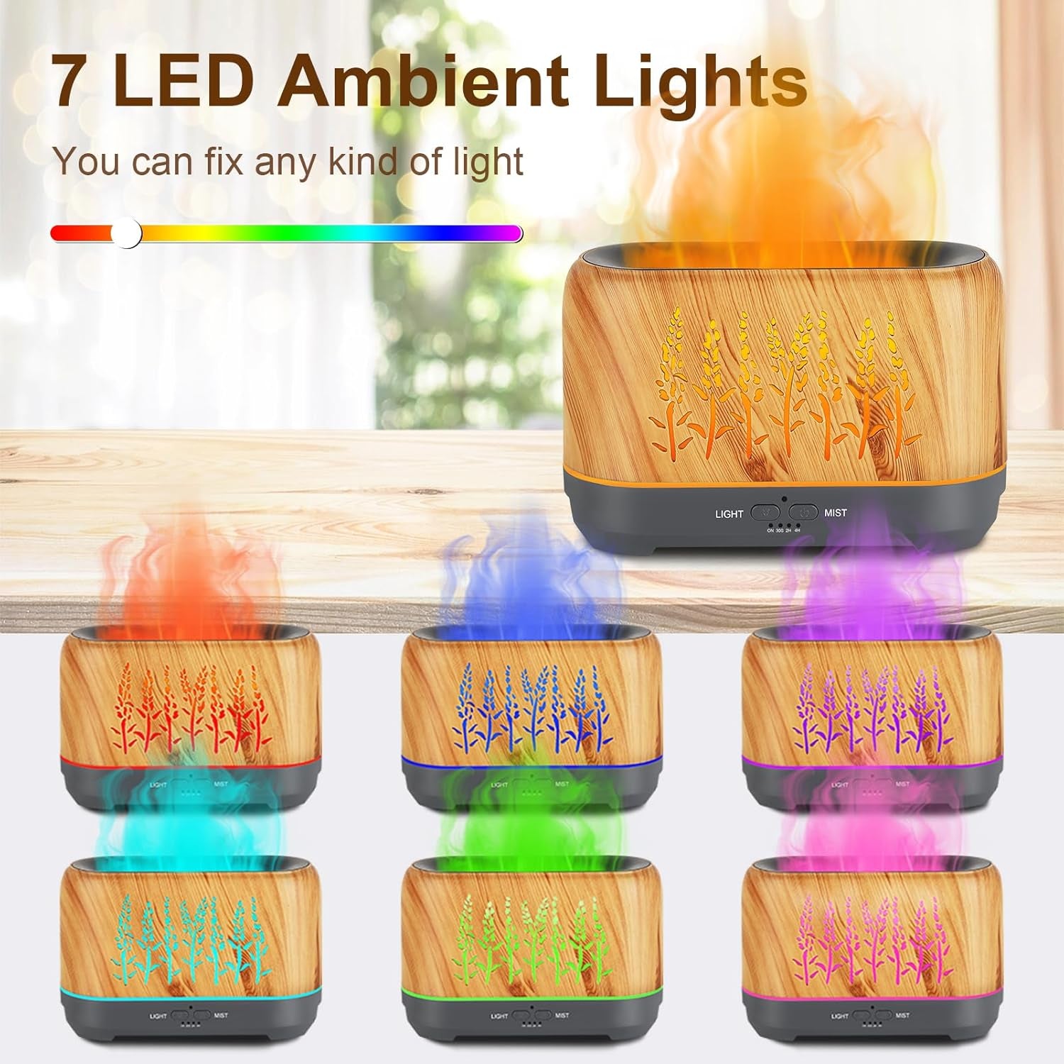 Aromatherapy Oil Diffuser for Room: Ultrasonic Cool Mist Diffuser Spreads Scent around Room- Color Flame Ambient Light Diverse Realistic and Romantic Effect