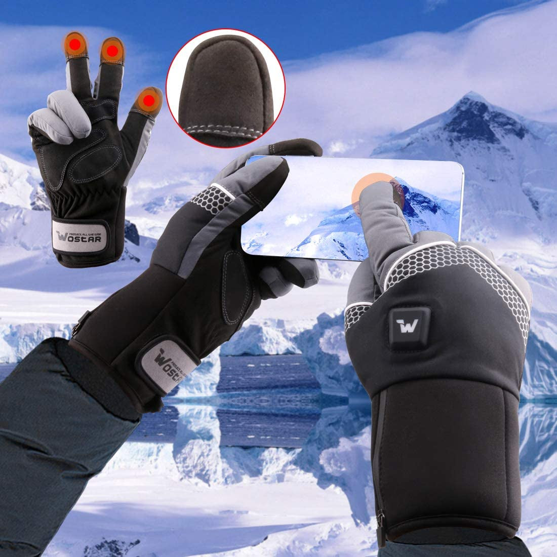 Electric Heated Gloves for Men and Women with Three Heating Levels, Touchscreen Capability, and Waterproof Design for Skiing and Snowboarding