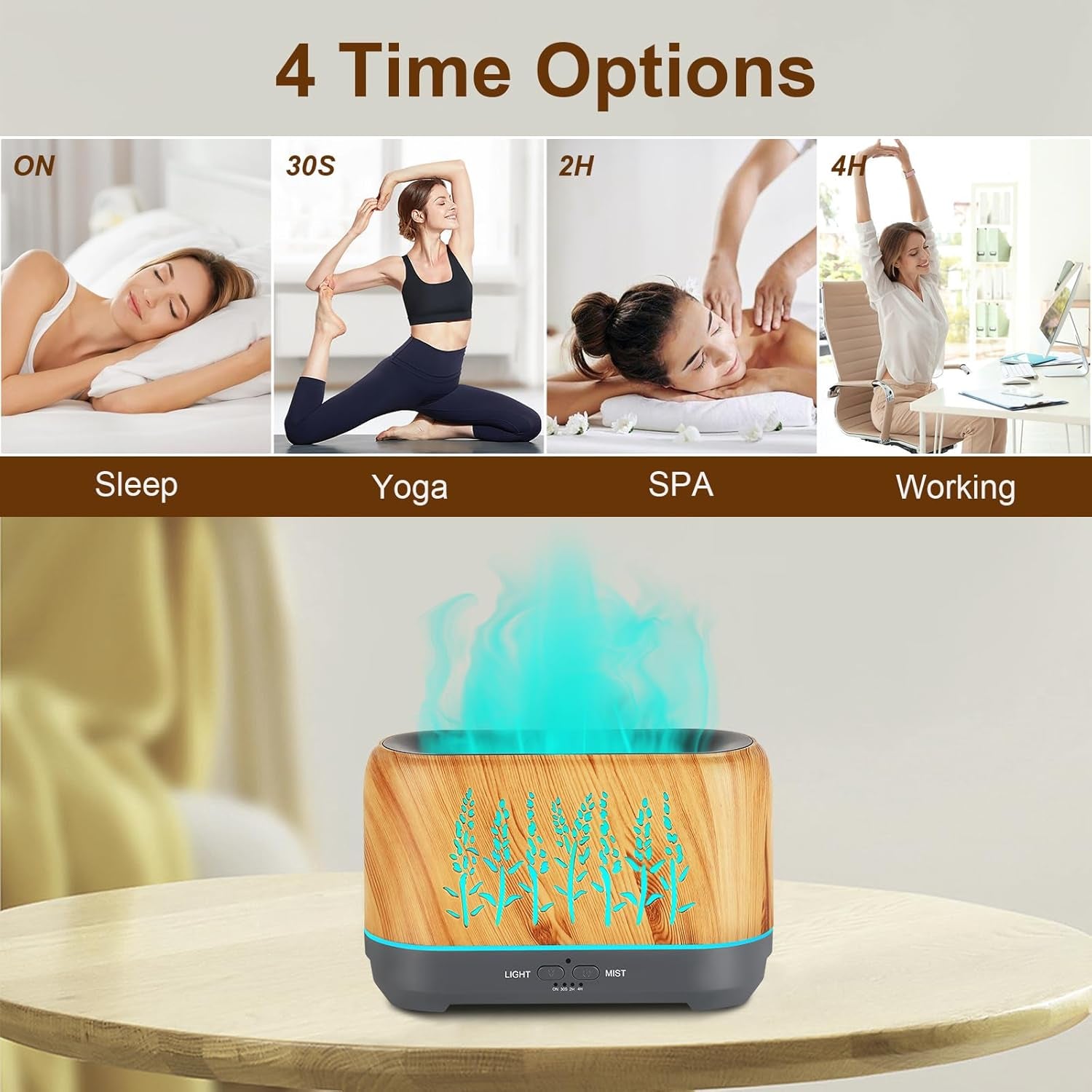 Aromatherapy Oil Diffuser for Room: Ultrasonic Cool Mist Diffuser Spreads Scent around Room- Color Flame Ambient Light Diverse Realistic and Romantic Effect