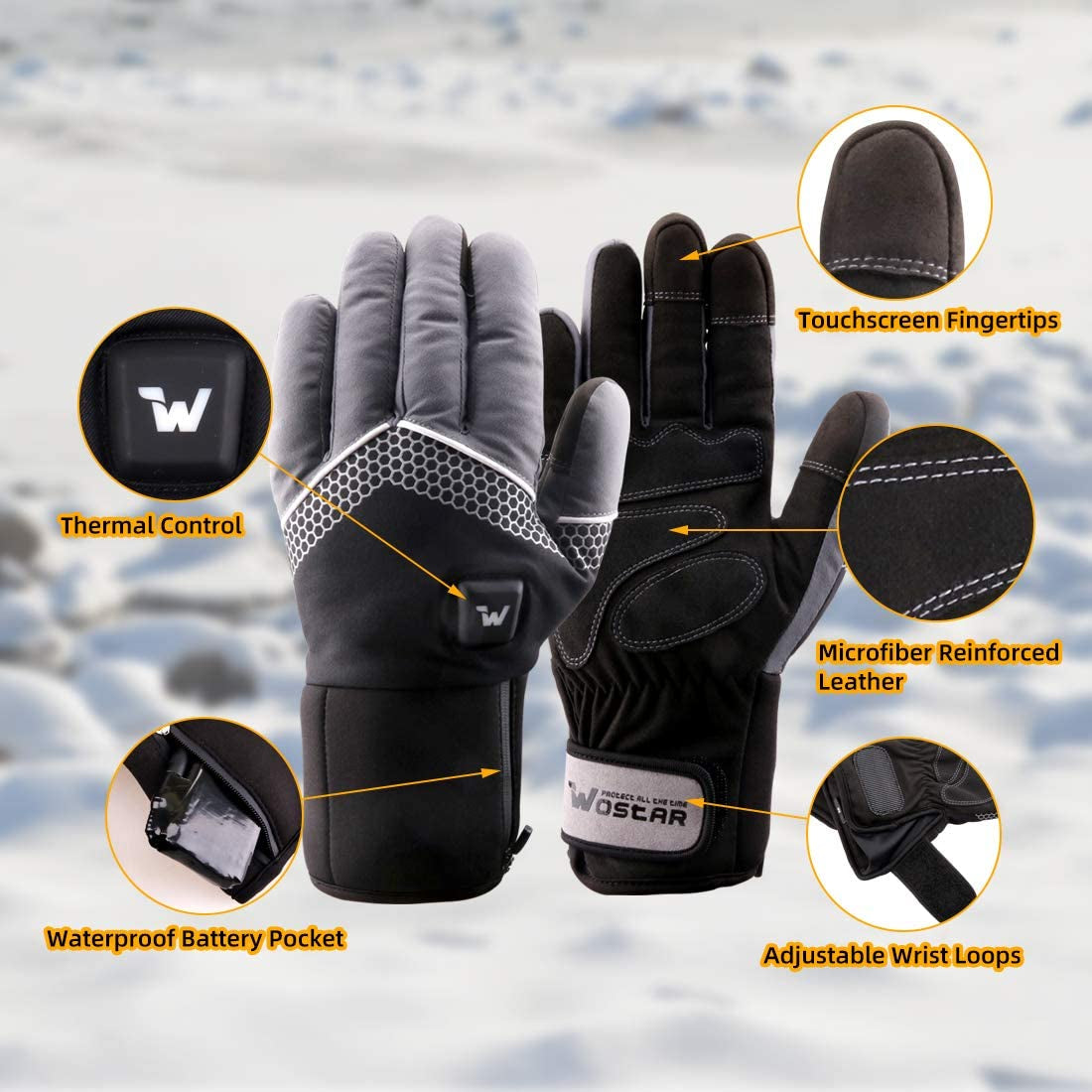 Electric Heated Gloves for Men and Women with Three Heating Levels, Touchscreen Capability, and Waterproof Design for Skiing and Snowboarding
