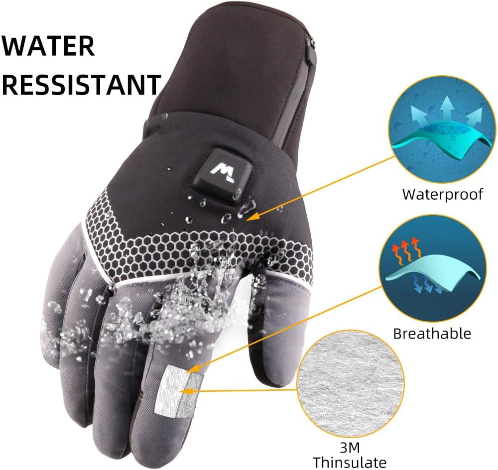 Electric Heated Gloves for Men and Women with Three Heating Levels, Touchscreen Capability, and Waterproof Design for Skiing and Snowboarding