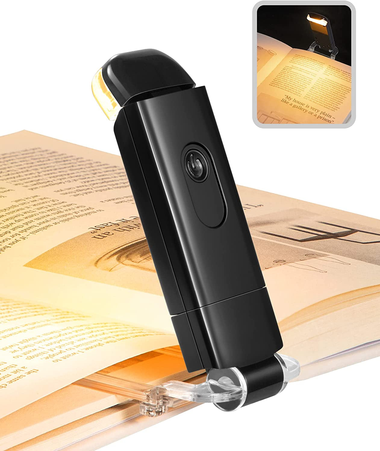 DEWENWILS Book Light, Amber Warm Clip on LED with 3 Adjustable Brightness for Eye Protection, Rechargeable USB Long Lasting Reading Light, Gifts for Bookworms, Kids (Black)