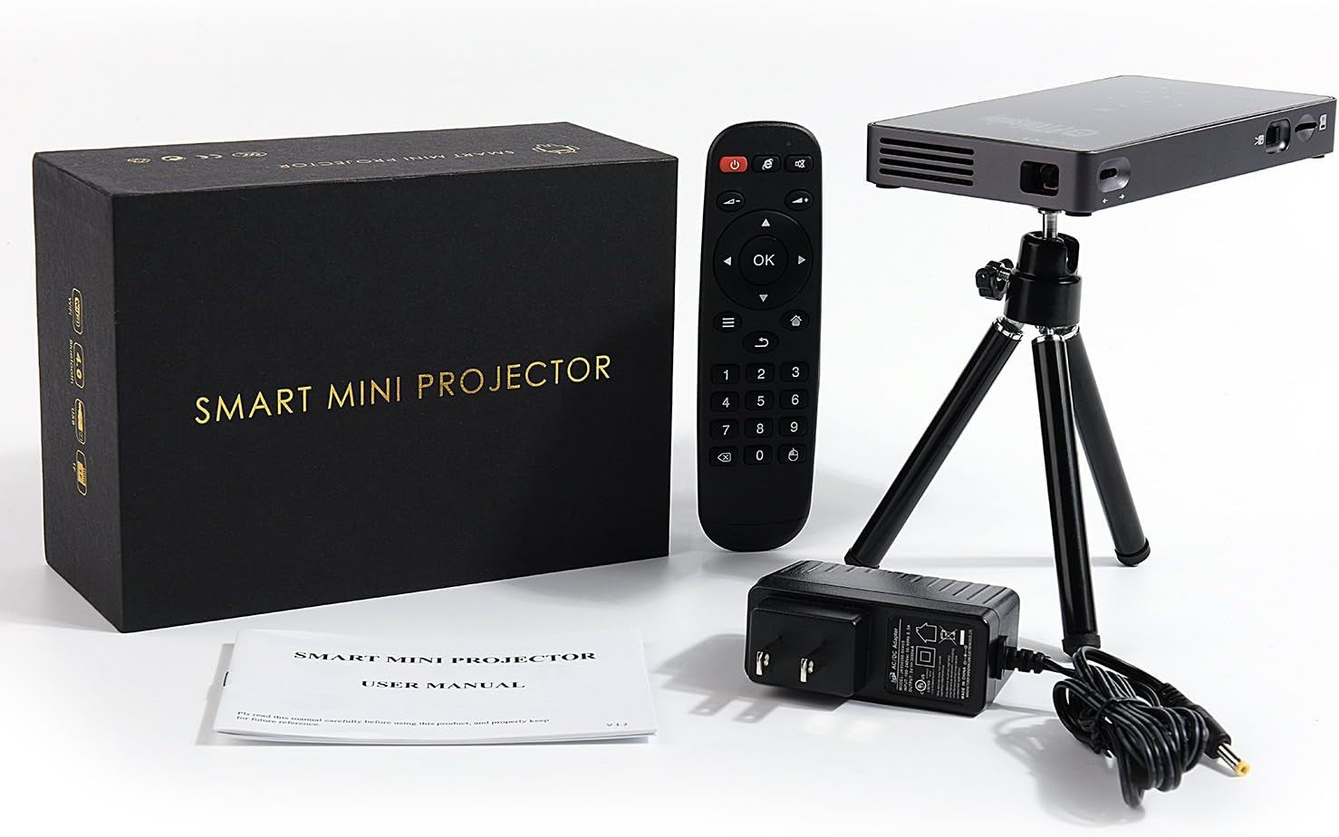 Pocket Portable Mini Projector, 1080P Pico Bluetooth Video Wifi DLP Projector HD Support Android 7.1 HDMI USB TF Card for Home Cinema , Wireless Display for Iphone Home Projector