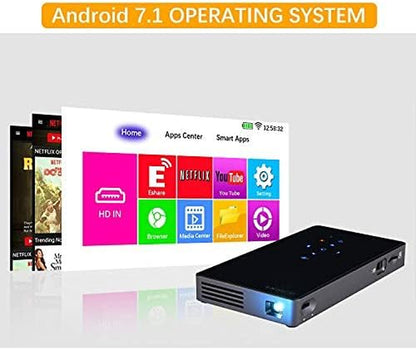 Pocket Portable Mini Projector, 1080P Pico Bluetooth Video Wifi DLP Projector HD Support Android 7.1 HDMI USB TF Card for Home Cinema , Wireless Display for Iphone Home Projector