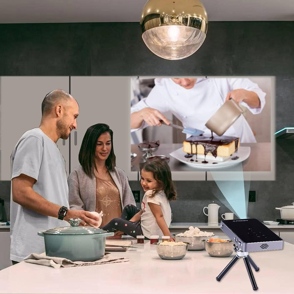 Pocket Portable Mini Projector, 1080P Pico Bluetooth Video Wifi DLP Projector HD Support Android 7.1 HDMI USB TF Card for Home Cinema , Wireless Display for Iphone Home Projector